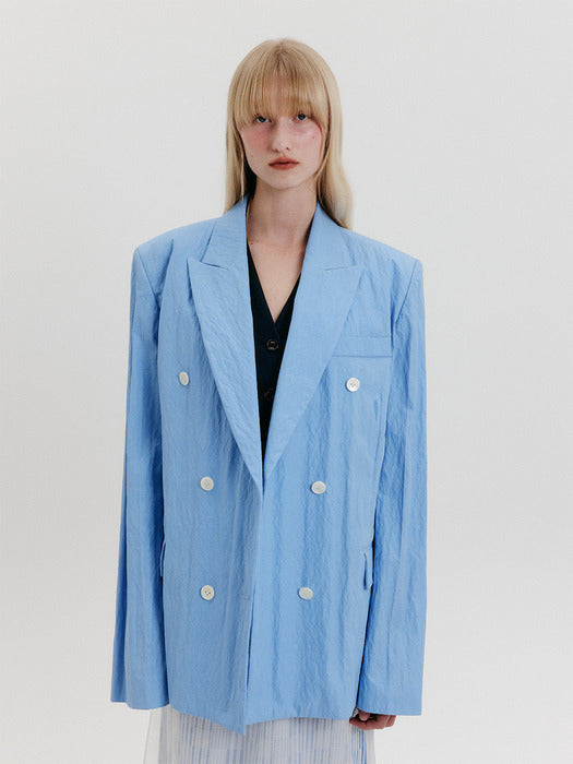 [EENK] Double-Breasted Blazer - Sky Blue