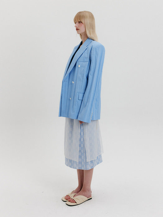 [EENK] Double-Breasted Blazer - Sky Blue
