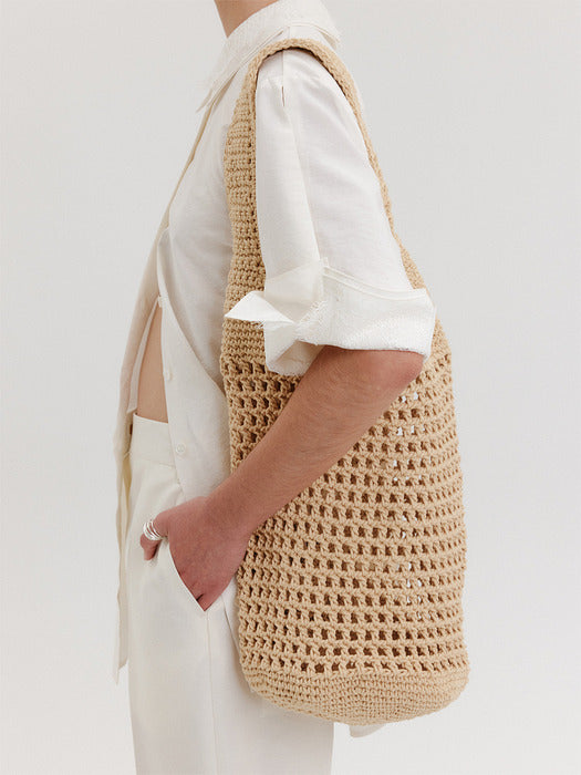 Eenk Crochet Shoulder Bag - Beige