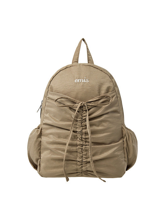 [emis] NYLON SHIRRING POCKET BACKPACK-BEIGE