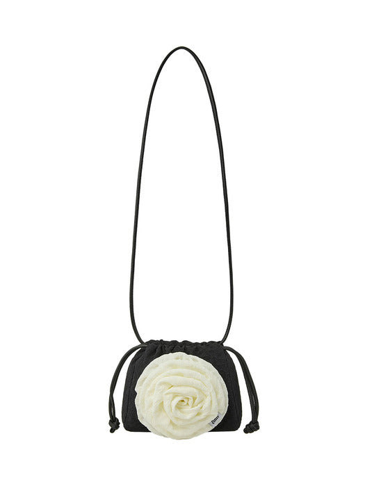 [emis] CORSAGE STRING MINI BAG-BLACK/IVORY