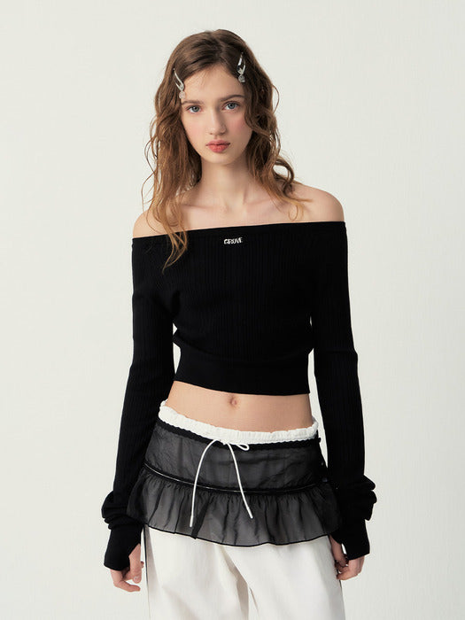 Grove 25Ss Bailey Off-Shoulder Cardigan (Black)
