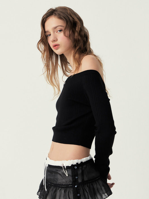 Grove 25Ss Bailey Off-Shoulder Cardigan (Black)