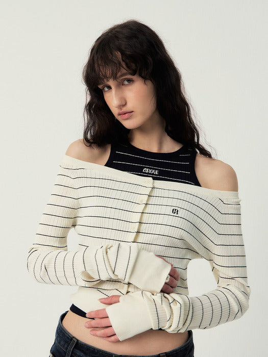 Grove 25Ss Bailey Off-Shoulder Cardigan (Ivory)