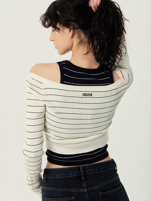 Grove 25Ss Bailey Off-Shoulder Cardigan (Ivory)