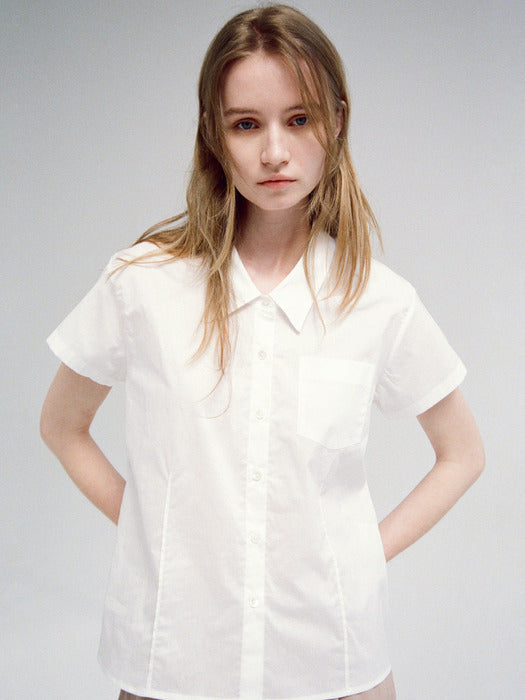 Facade Pattern Cotton Pintuck Half Shirt white