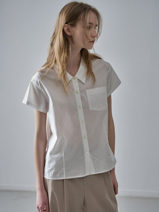 [facade pattern] Cotton Pin-Tuck Half Shirt - White