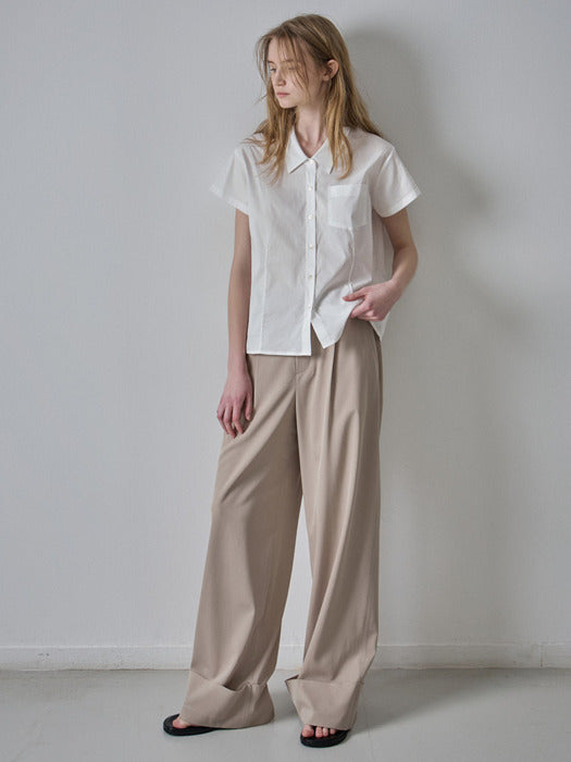 [facade pattern] Cotton Pin-Tuck Half Shirt - White