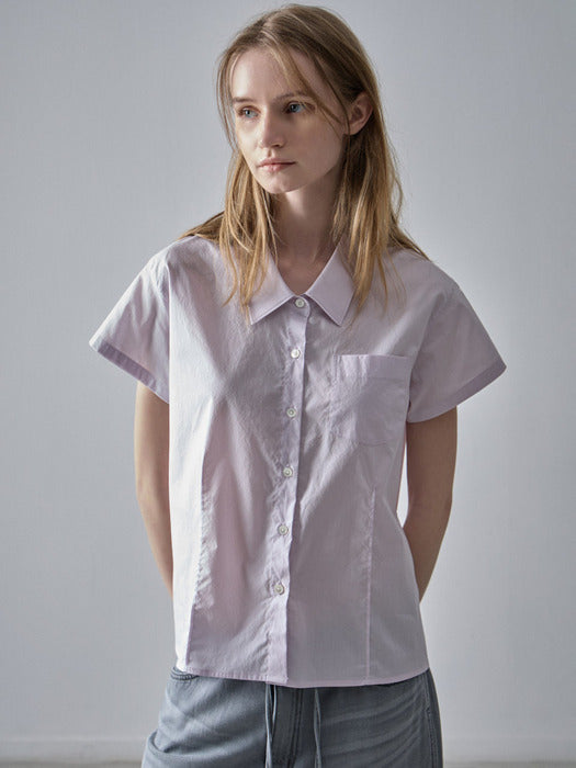 [facade pattern] Cotton Pin-Tuck Half-Shirt in Lavender