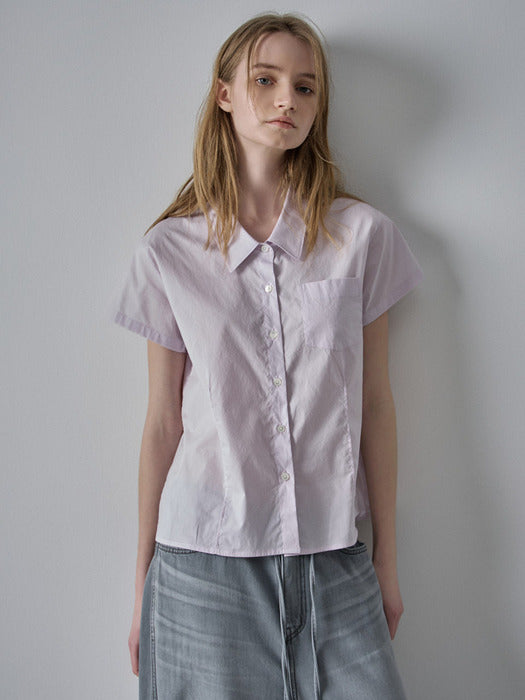 Facade Pattern Cotton Pintuck Half Shirt lavender