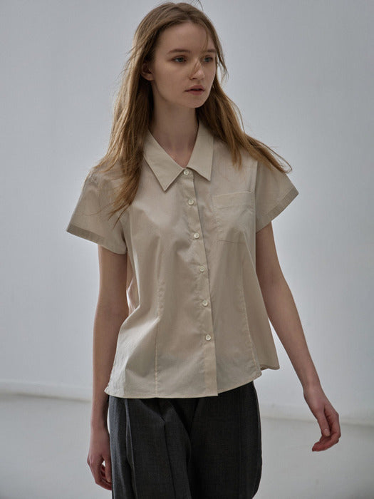 Facade Pattern Cotton Pintuck Half Shirt beige
