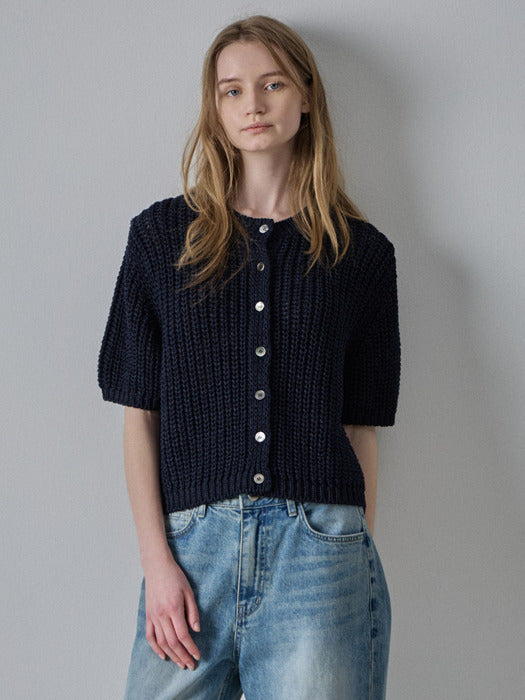 Facade Pattern Paper Half Sleeve Cardigan navy