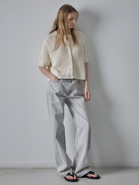 Facade Pattern Paper Half Sleeve Cardigan ivory