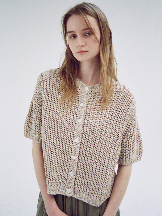 [facade pattern] Paper Half Sleeve Cardigan_beige