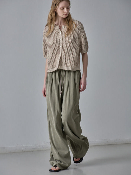 [facade pattern] Paper Half Sleeve Cardigan - Beige