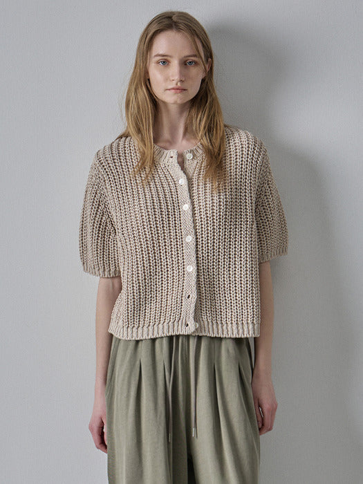 [facade pattern] Paper Half Sleeve Cardigan - Beige