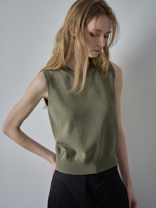 [facade pattern] Cotton Sleeveless Knit - Khaki