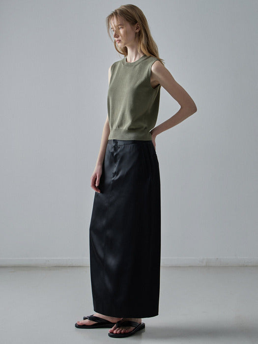 [facade pattern] Cotton Sleeveless Knit - Khaki