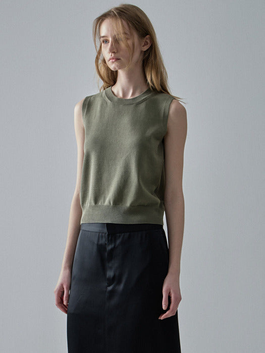 [facade pattern] Cotton Sleeveless Knit - Khaki