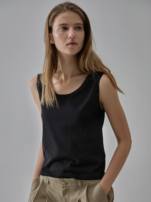 [facade pattern] Summer Sheer Sleeveless Knit_black