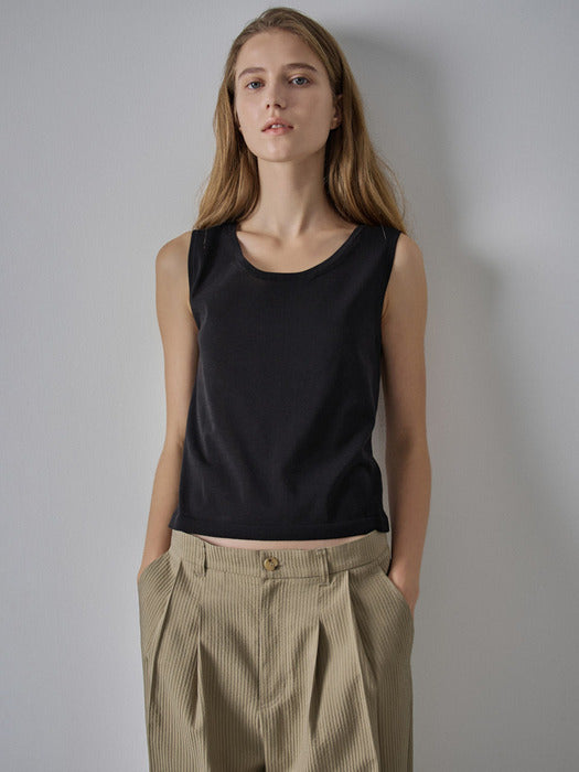[facade pattern] Summer Sheer Sleeveless Knit_black