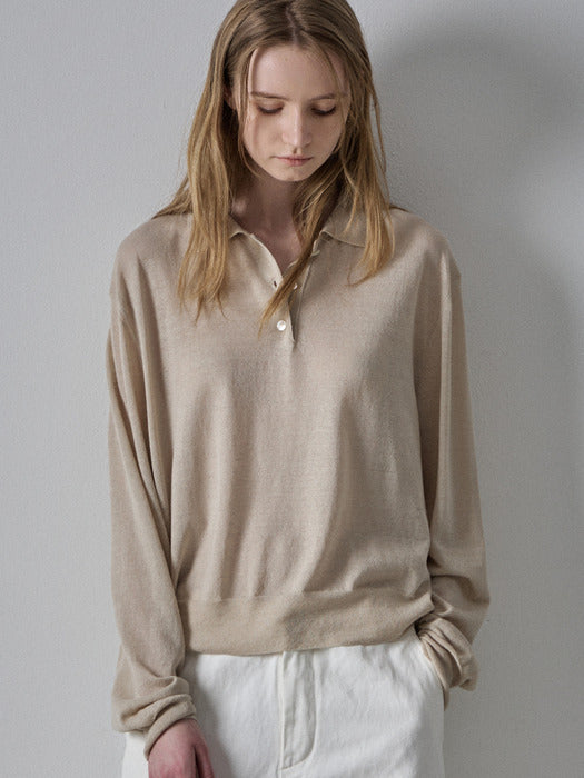 [facade pattern] Button-Up Polo Knit - Oatmeal