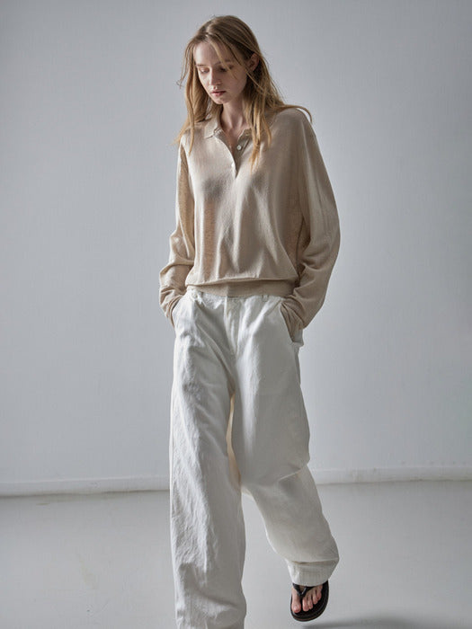 [facade pattern] Button-Up Polo Knit - Oatmeal