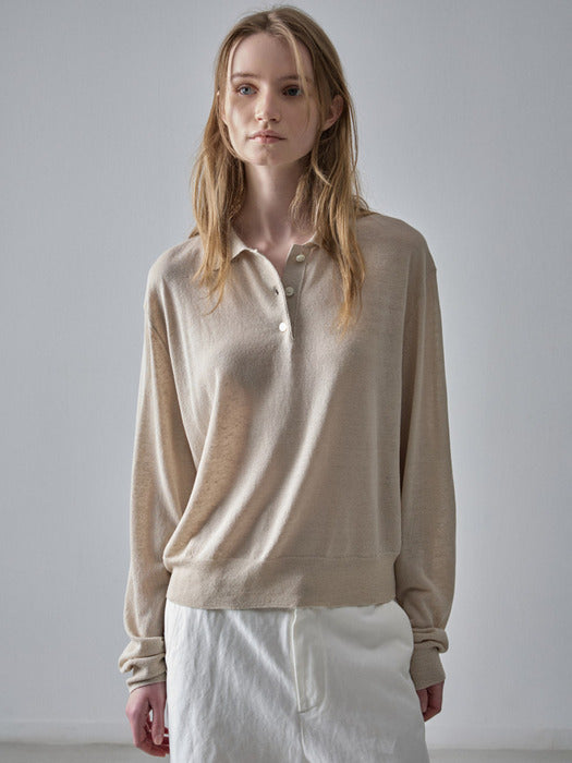 [facade pattern] Button-Up Polo Knit - Oatmeal