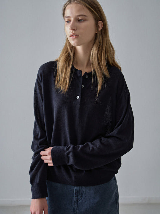 [facade pattern] Button-Up Polo Knit Navy
