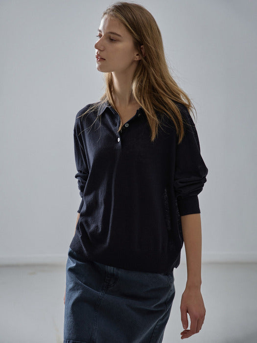 [facade pattern] Button-Up Polo Knit Navy