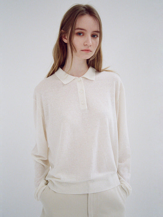 Facade Pattern Button-Up Polo Knitwear - ivory
