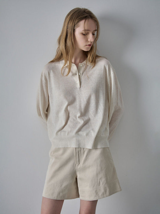 Facade Pattern Button-Up Polo Knitwear - ivory