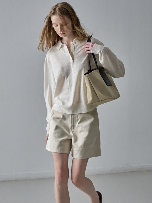 Facade Pattern Button-Up Polo Knitwear - ivory