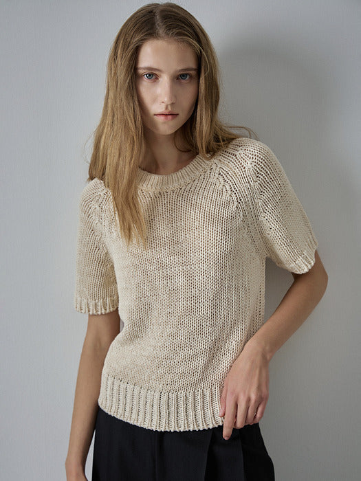 Facade Pattern Raglan Half Sleeve Knitwear ivory