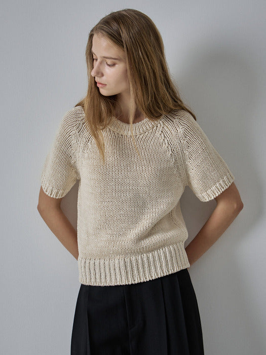Facade Pattern Raglan Half Sleeve Knitwear ivory