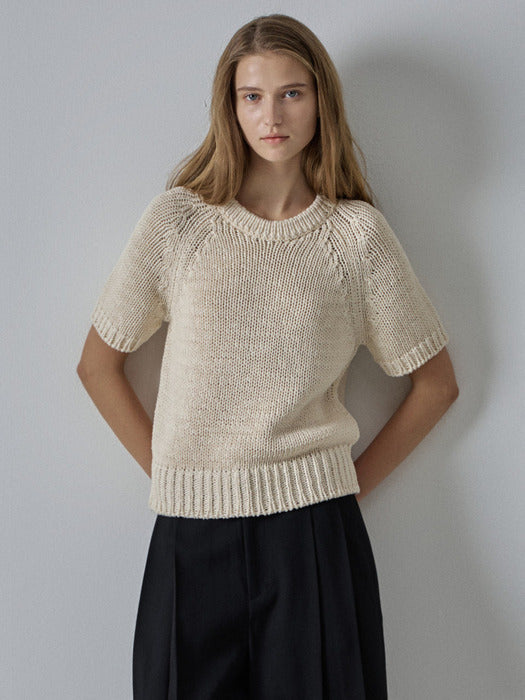 Facade Pattern Raglan Half Sleeve Knitwear ivory