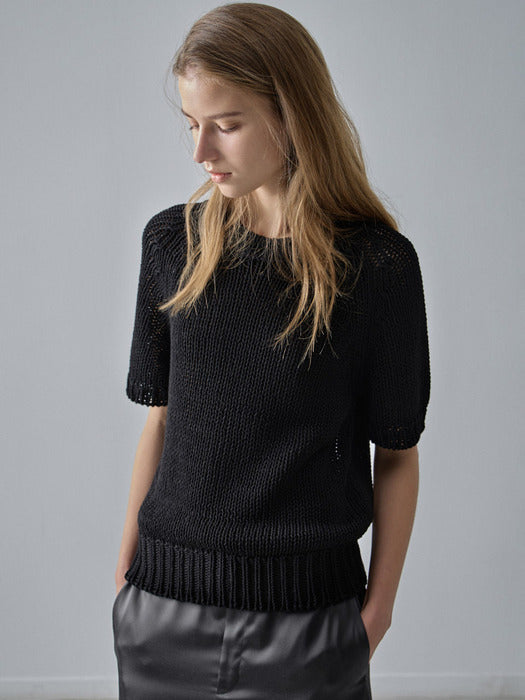 Facade Pattern Raglan Half Sleeve Knitwear black
