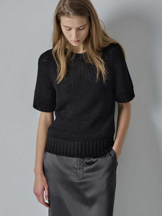 Facade Pattern Raglan Half Sleeve Knitwear black