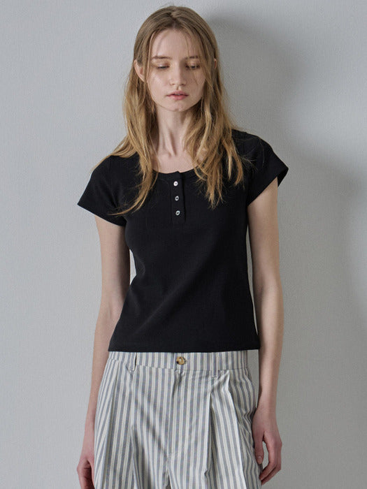 [facade pattern] Henry Neck Cotton T-Shirt (4 colors)