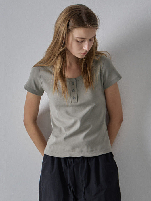 [facade pattern] Henry Neck Cotton T-Shirt (4 colors)