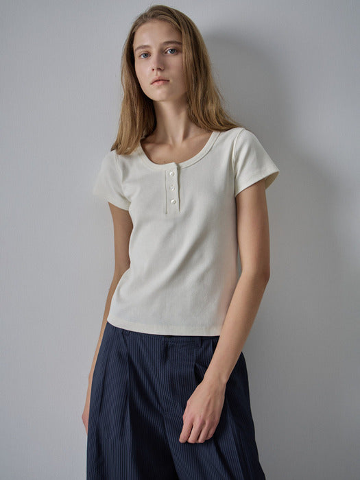 [facade pattern] Henry Neck Cotton T-Shirt (4 colors)