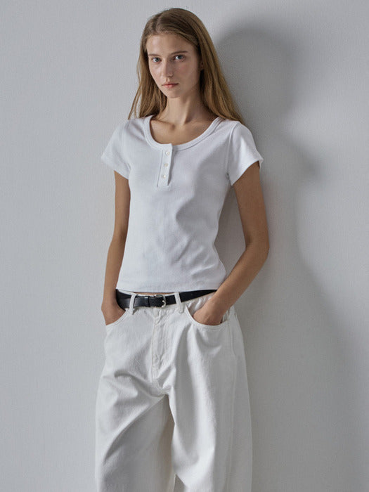 [facade pattern] Henry Neck Cotton T-Shirt (4 colors)