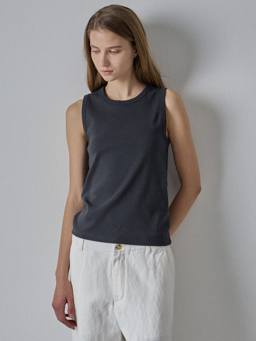 [facade pattern] Crewneck Cotton Sleeveless_4color