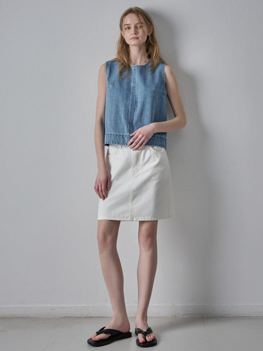 Facade Pattern Denim Sleeveless Top vintage indigo