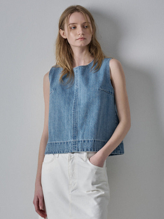 Facade Pattern Denim Sleeveless Top vintage indigo