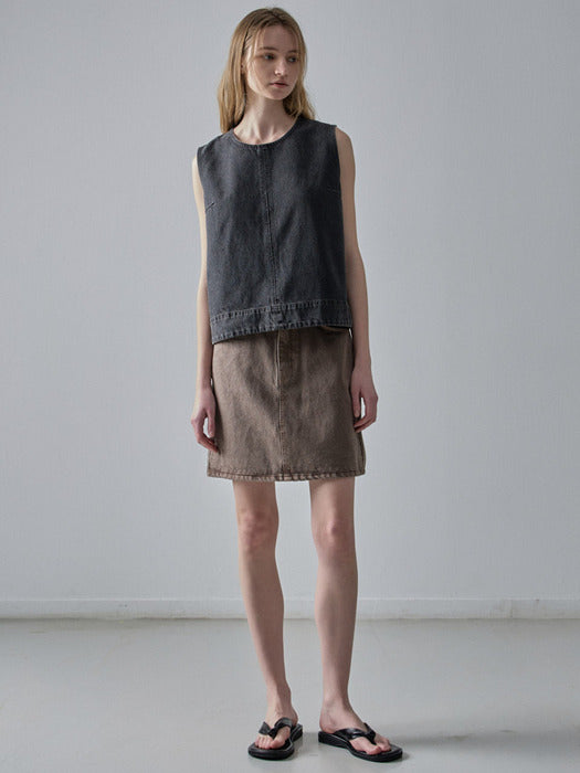 Facade Pattern Denim Sleeveless Top faded black