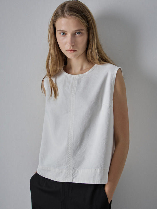[facade pattern] Denim Sleeveless Top - Clean White