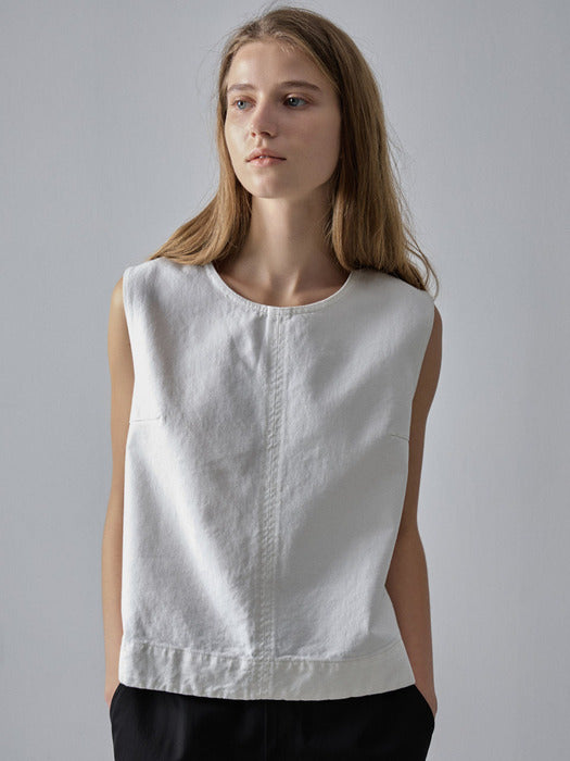 [facade pattern] Denim Sleeveless Top - Clean White