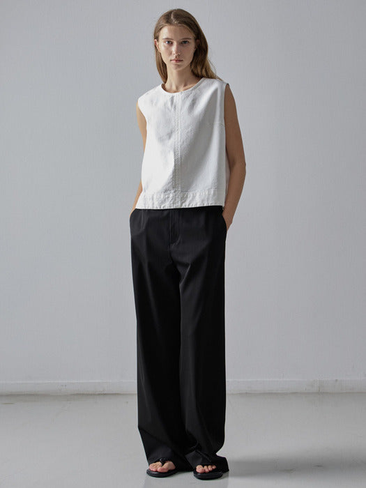 [facade pattern] Denim Sleeveless Top - Clean White