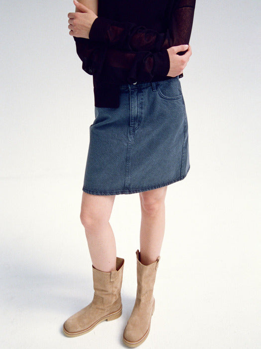 Facade Pattern Classic Denim Mini Skirt vintage midnight